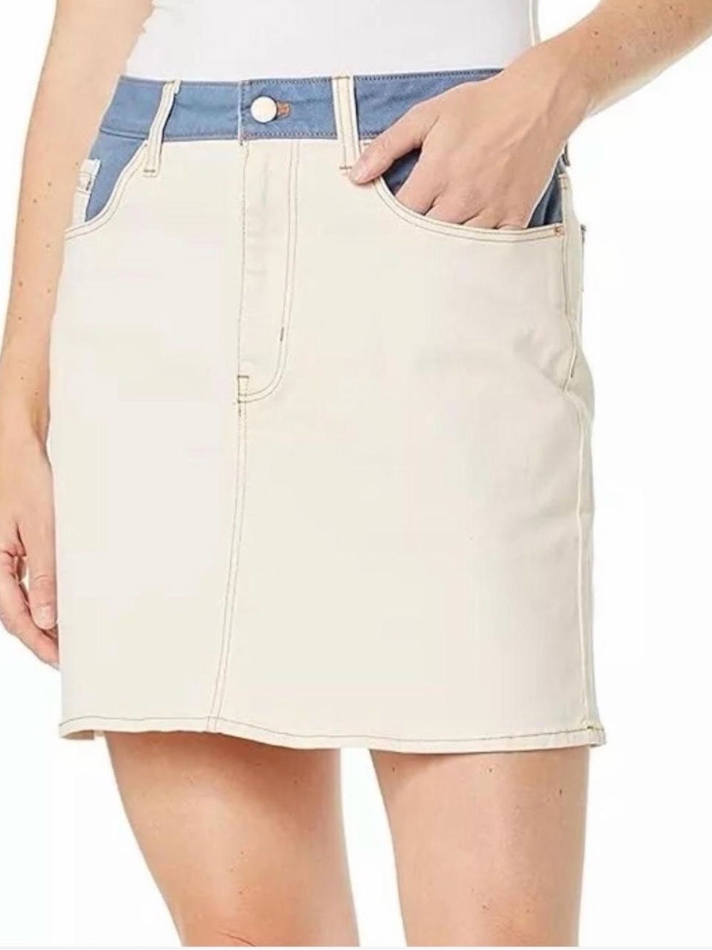 Calvin Klein Jeans Cream Mini Skirt with Blue Waistband